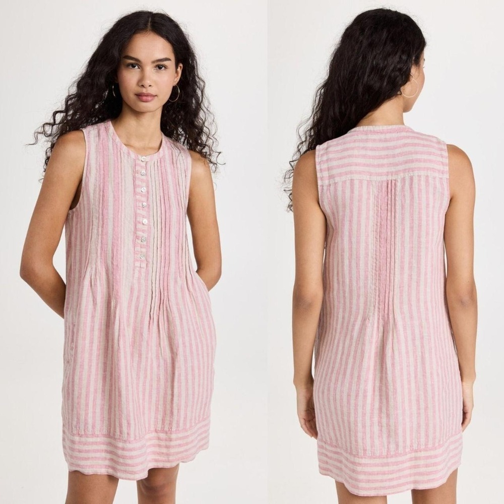 Faherty Isha Linen Blend Pink Stripe Mini Dress Size XS